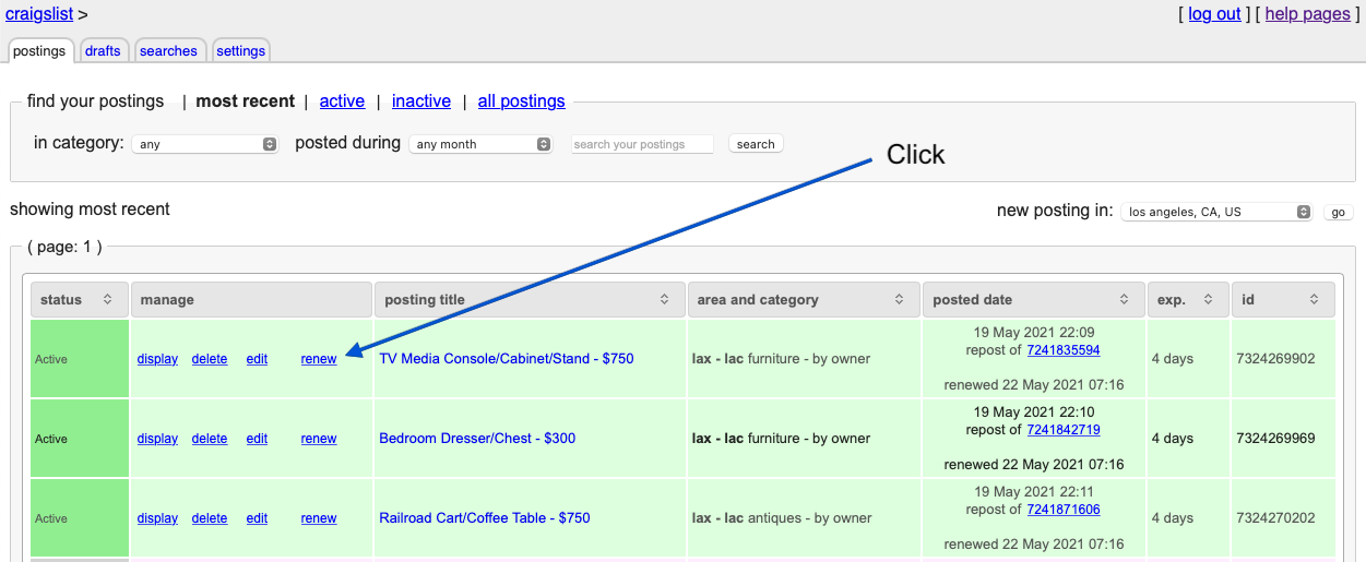 Craigslist Renewal Process